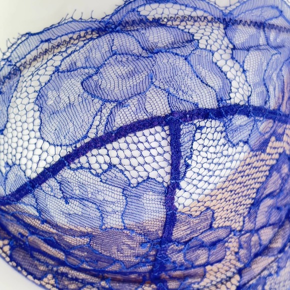 Fleur du Mal | 34DD Unlined Lace Underwire Balconette Bra | Blue - Picture 5 of 6